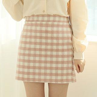 Checked Felt Mini Skirt