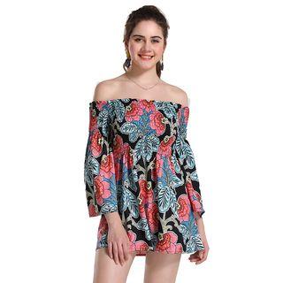 Flower Print Off-shoulder Mini A-line Dress