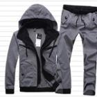Set: Hooded Color-block Jacket + Sweatpants