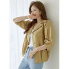 Flap-front Pleated Blouson Jacket Beige - One Size