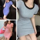 Short-sleeve Crew Neck Slim-fit Mini T-shirt Dress