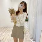 Long-sleeve Floral Print Button Knit Top