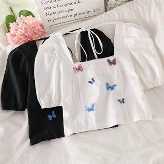 Butterfly Square-neck Short-sleeve Top