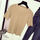 Stripe Frill Trim Short-sleeve T-shirt