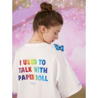 Rainbow-letter Loose-fit T-shirt White - One Size