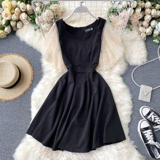 V-neck Mesh Panel Dress
