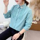 Flower Embroidered Lace Trim Shirt