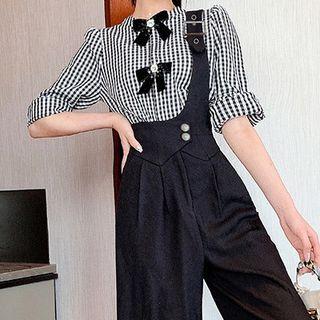 Set: Plaid Shirt + Wide-leg Dress Pants