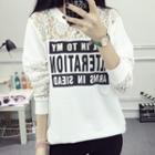 Letter Lace Panel Long-sleeve T-shirt