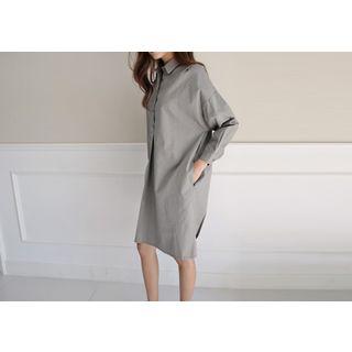 Drop-shoulder Half-placket Shirtdress