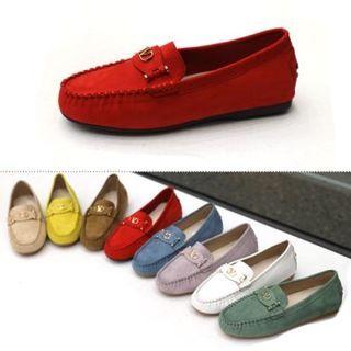 Metal-embellished Suedette Driving Loafers