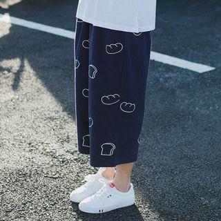 Embroidered Wide Leg Cropped Pants