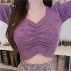 Short-sleeve Square-neck Knit Top / Flower Print Midi A-line Skirt