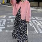 Faux Fur Jacket / Long-sleeve Turtle-neck T-shirt / Midi Dress