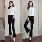 Set: Contrast Trim Chiffon Blouse + Boot-cut Pants
