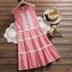 Sleeveless Lace Trim Plaid A-line Dress