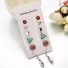 6 Pair Set: Alloy Earring (assorted Designs) 1 Pair - Silver - One Size