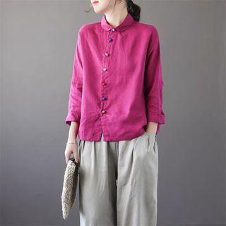 Collar Asymmetrical Button Linen Blouse