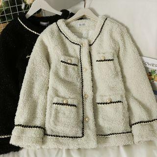 Glitter-trim Loose Fleece Jacket