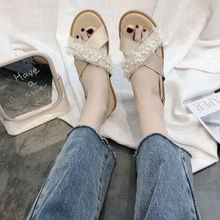 Flower Applique Crisscross Slingback Flat Sandals