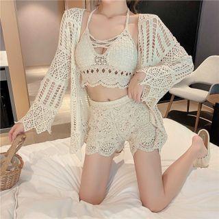 Eyelet Lace Jacket / Cropped Halter Top / Shorts / Set