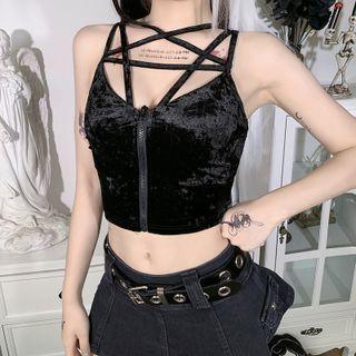 Zip-up Velvet Camisole Top