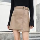 Zipped A-line Faux Leather Skirt