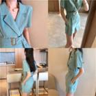 Short-sleeve Lapel Playsuit With Belt Green - One Size
