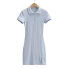 Short-sleeve Slit Mini Polo Dress