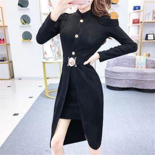 Long-sleeve Buckled High Low Dress