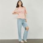 Pintuck-waist Stripe Top