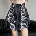 High Waist Printed Drawstring Ruched Mini Skirt