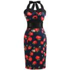 Strawberry Print Halter Sheath Dress