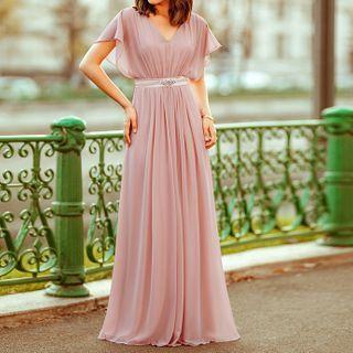 Short-sleeve Chiffon Evening Gown