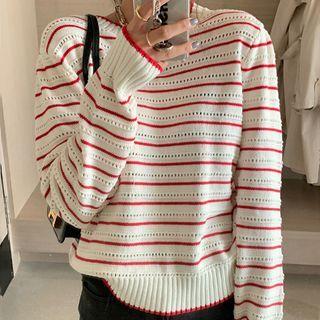 Striped Pointelle Knit Top Stripe - Red - One Size