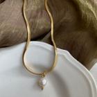 Faux Pearl Necklace E343 - White Faux Pearl - Gold - One Size