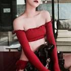 Set: Long-sleeve Off Shoulder Swim Top + Swim Shorts