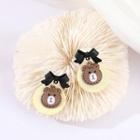Bear Alloy Dangle Earring Stud Earring - 1 Pair - S925 Silver Stud - Brown & White - One Size
