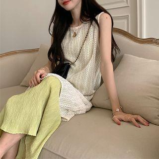 Spaghetti-strap Plain Midi Dress / Pointelle Knit Tank Dress
