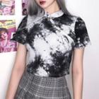 Tie-dyed Mandarin Collar Short-sleeve Cropped Top