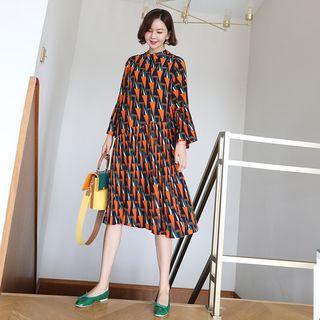 Bell-sleeve Geo Pattern Dress