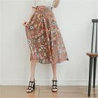Floral Print A-line Chiffon Midi Skirt