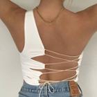 One-shoulder Lace-up Back Cropped Tank Top