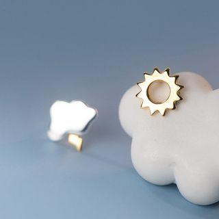 Sun Cloud Asymmetrical Sterling Silver Earring 1 Pair - White & Silver - One Size