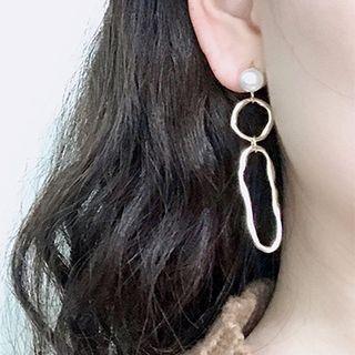 Non-matching Faux Pearl Irregular Hoop Dangle Earring 0043 - 1 Pair - Non Matching - Gold - One Size