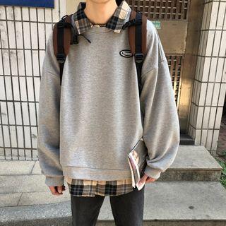 Mock Two-piece Plaid Detail Sweatshirt