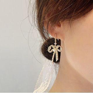 Rhinestone Bow Drop Earring 1 Pair - One Size