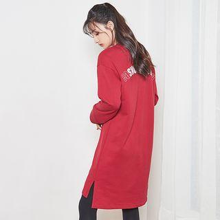 Lettering-back Pullover Dress With Sash