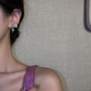 Rhinestone Asymmetrical Alloy Earring 1 Pair - S925 Silver Pin - Gold - One Size