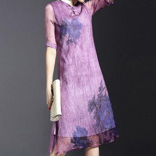 Print Elbow Sleeve Dress
